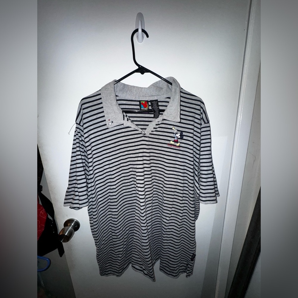 Disney Women’s T-Shirt Striped Polo Navy Blue and Gray